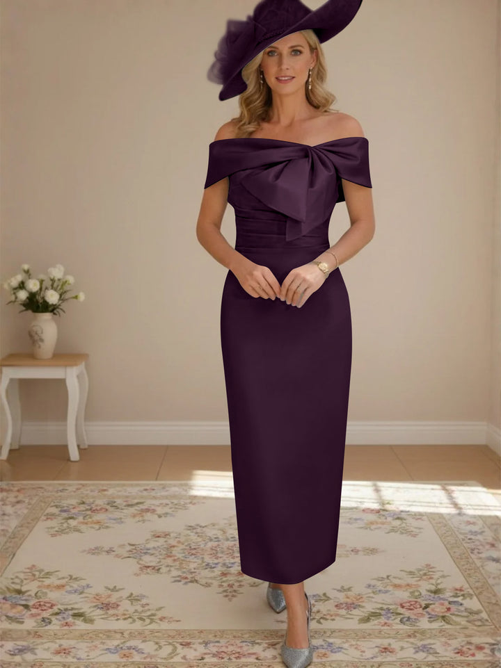 Sheath/Column Off-the-Shoulder Ankle-Length Mother of the Bride Dresses with Bowknot