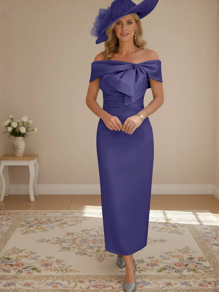 Sheath/Column Off-the-Shoulder Ankle-Length Mother of the Bride Dresses with Bowknot
