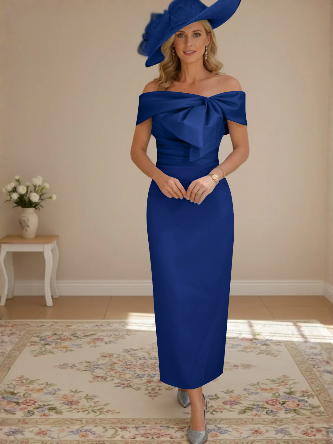 Sheath/Column Off-the-Shoulder Ankle-Length Mother of the Bride Dresses with Bowknot