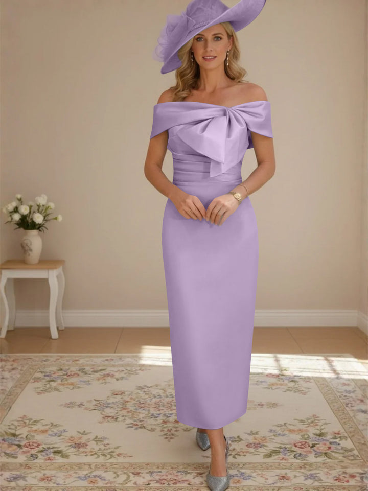 Sheath/Column Off-the-Shoulder Ankle-Length Mother of the Bride Dresses with Bowknot