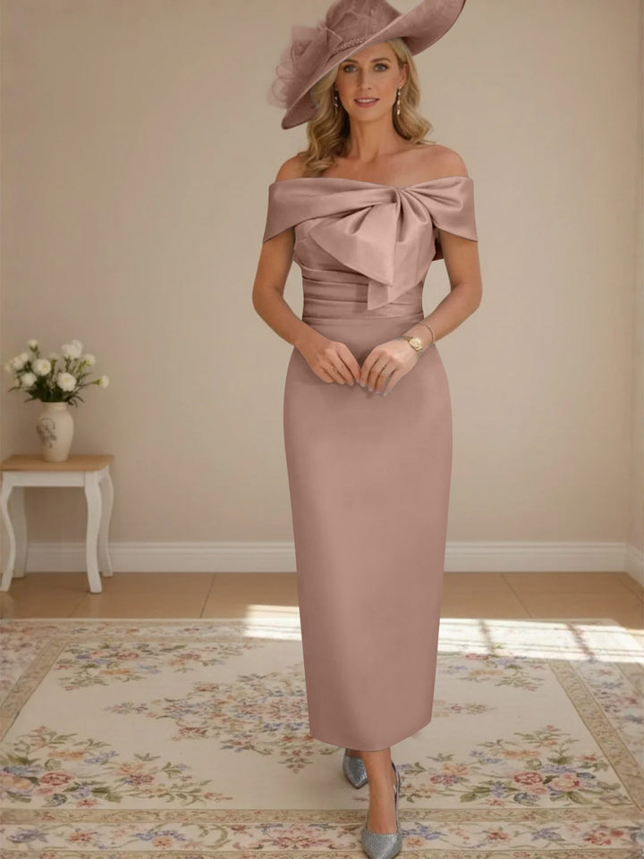Sheath/Column Off-the-Shoulder Ankle-Length Mother of the Bride Dresses with Bowknot