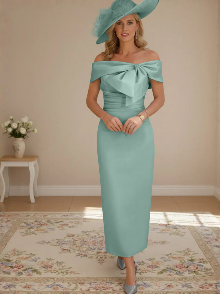 Sheath/Column Off-the-Shoulder Ankle-Length Mother of the Bride Dresses with Bowknot