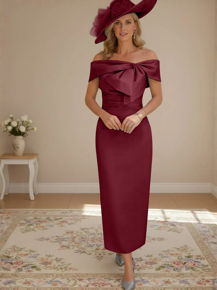 Sheath/Column Off-the-Shoulder Ankle-Length Mother of the Bride Dresses with Bowknot