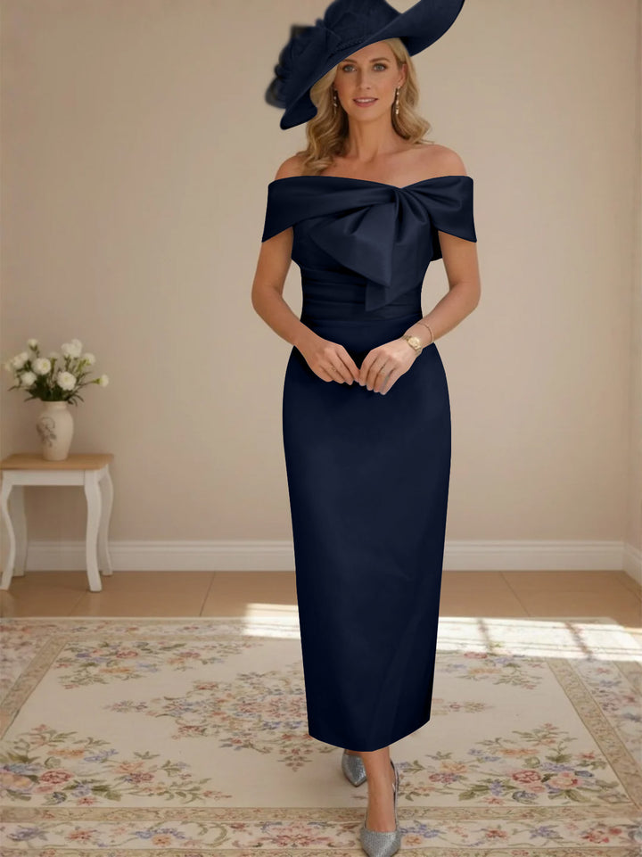 Sheath/Column Off-the-Shoulder Ankle-Length Mother of the Bride Dresses with Bowknot