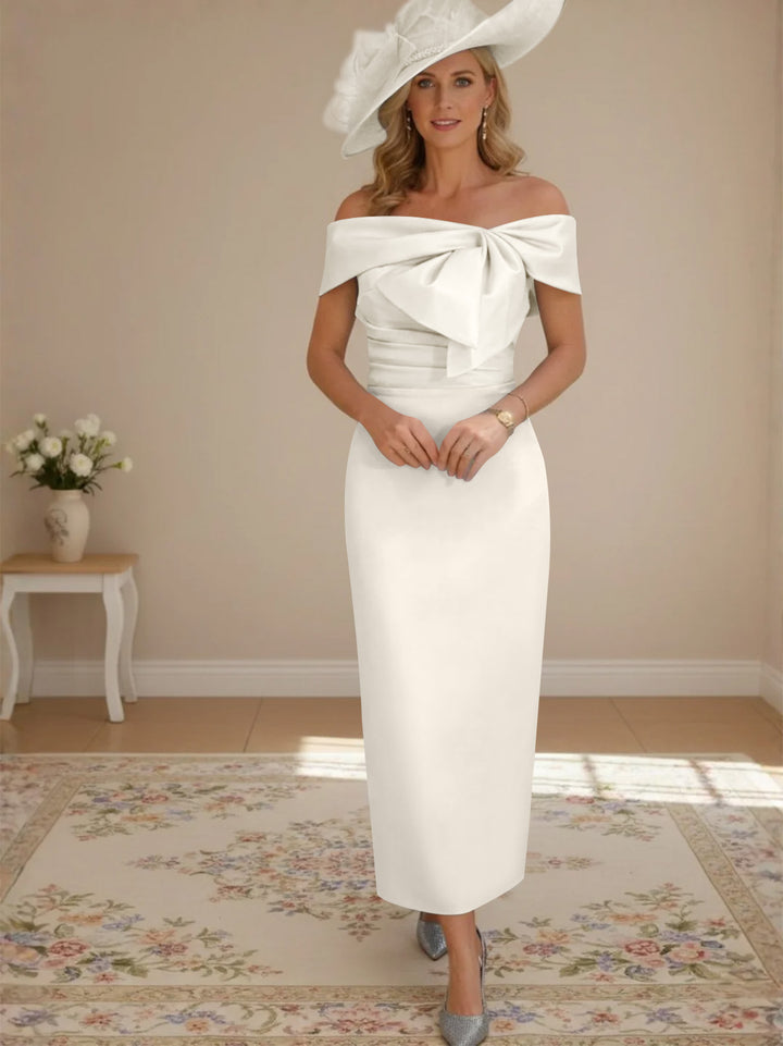 Sheath/Column Off-the-Shoulder Ankle-Length Mother of the Bride Dresses with Bowknot