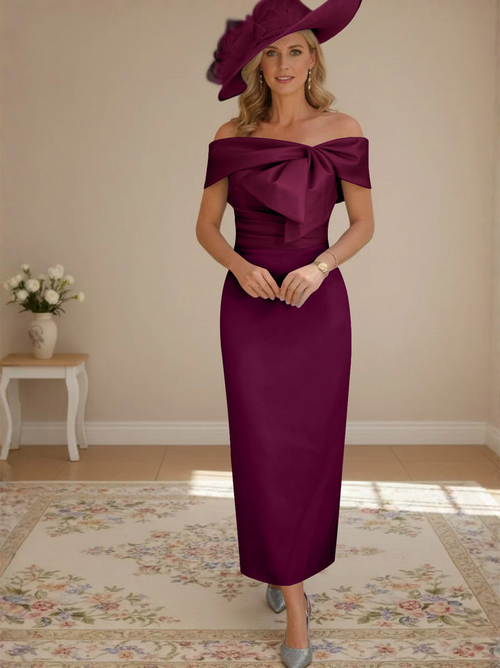 Sheath/Column Off-the-Shoulder Ankle-Length Mother of the Bride Dresses with Bowknot