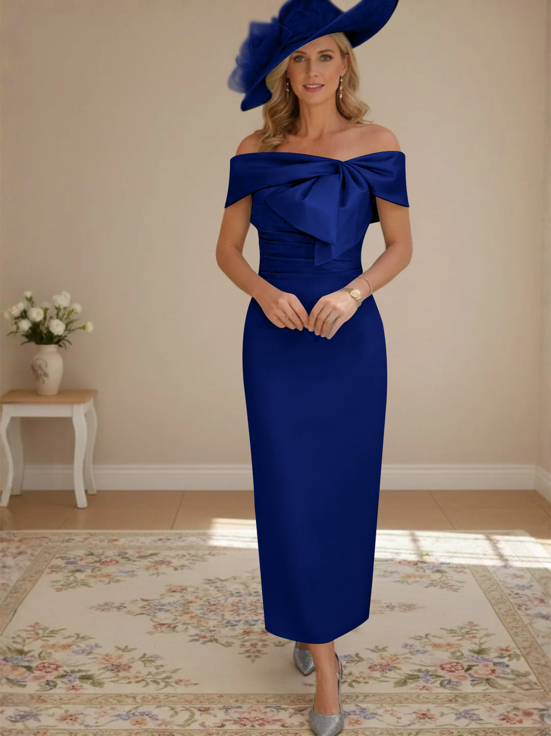 Sheath/Column Off-the-Shoulder Ankle-Length Mother of the Bride Dresses with Bowknot