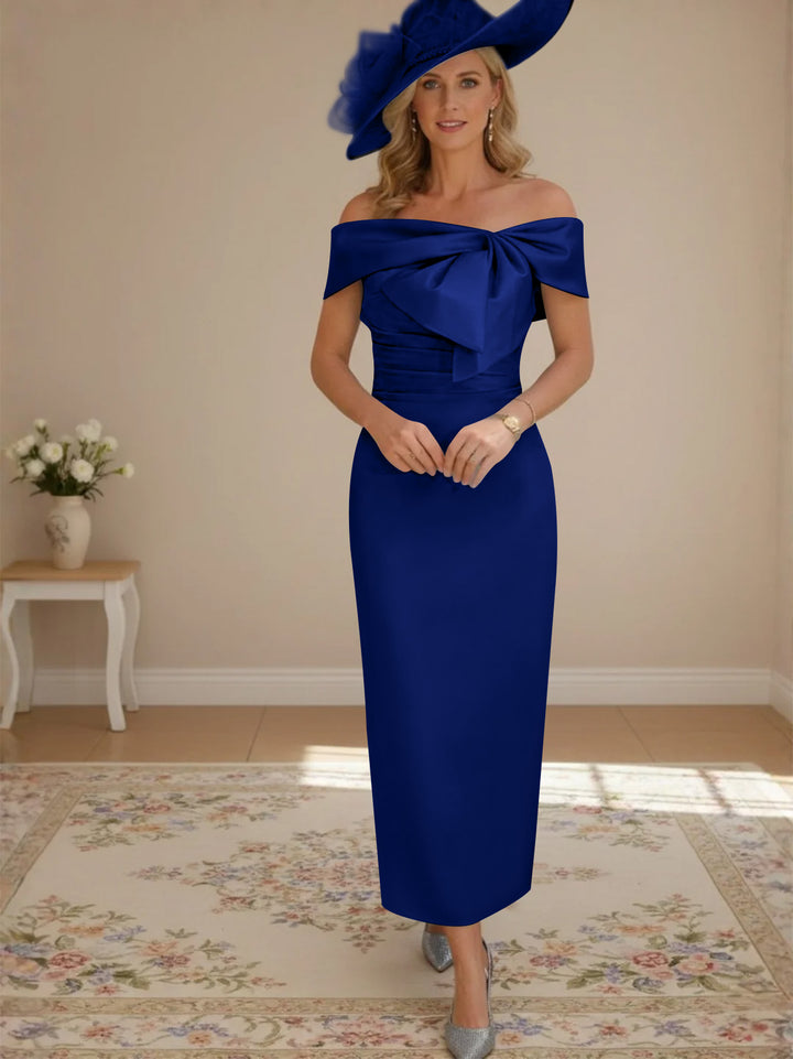 Sheath/Column Off-the-Shoulder Ankle-Length Mother of the Bride Dresses with Bowknot