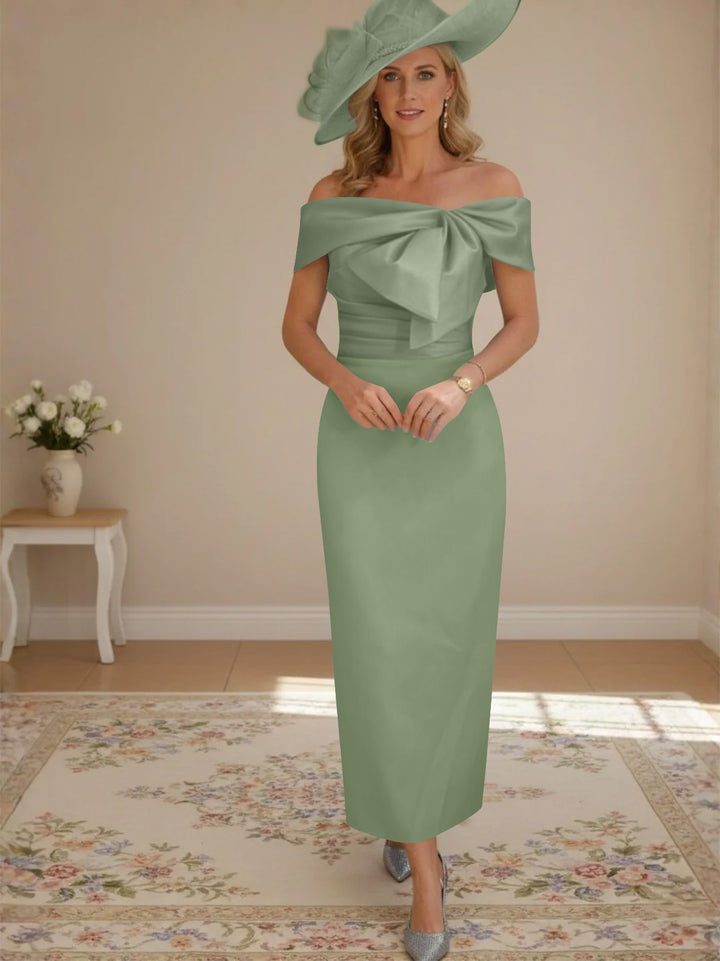 Sheath/Column Off-the-Shoulder Ankle-Length Mother of the Bride Dresses with Bowknot