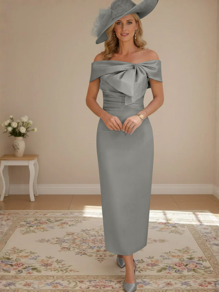 Sheath/Column Off-the-Shoulder Ankle-Length Mother of the Bride Dresses with Bowknot