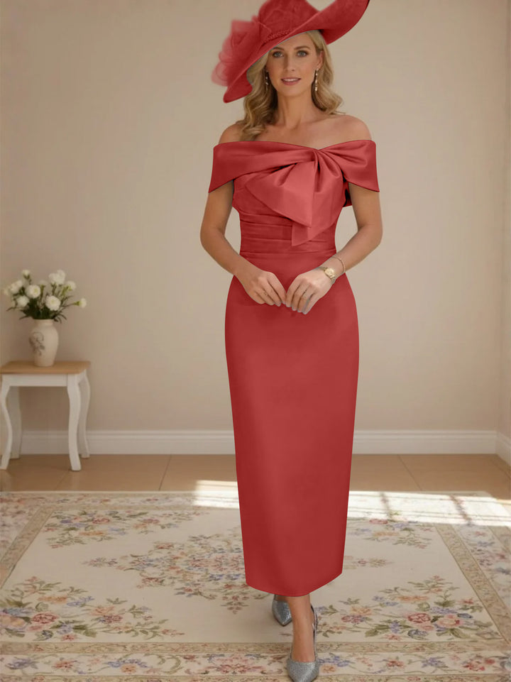 Sheath/Column Off-the-Shoulder Ankle-Length Mother of the Bride Dresses with Bowknot