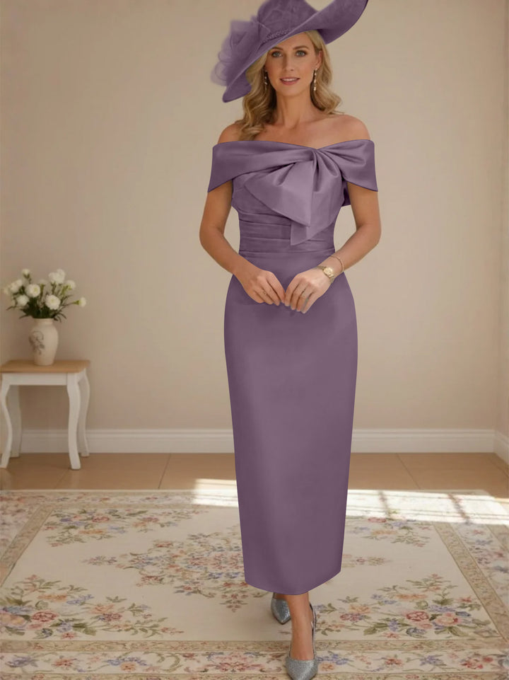 Sheath/Column Off-the-Shoulder Ankle-Length Mother of the Bride Dresses with Bowknot