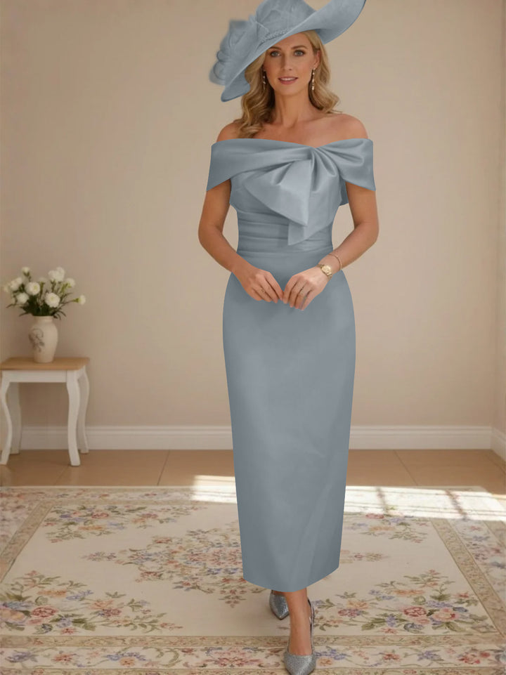 Sheath/Column Off-the-Shoulder Ankle-Length Mother of the Bride Dresses with Bowknot