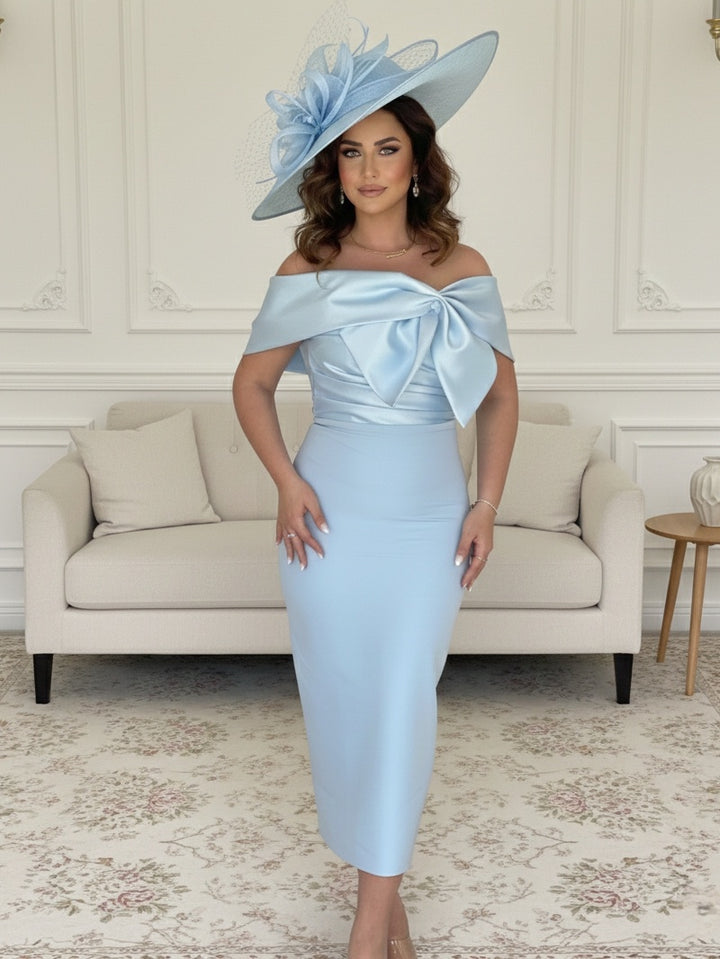 Sheath/Column Off-the-Shoulder Ankle-Length Mother of the Bride Dresses with Bowknot