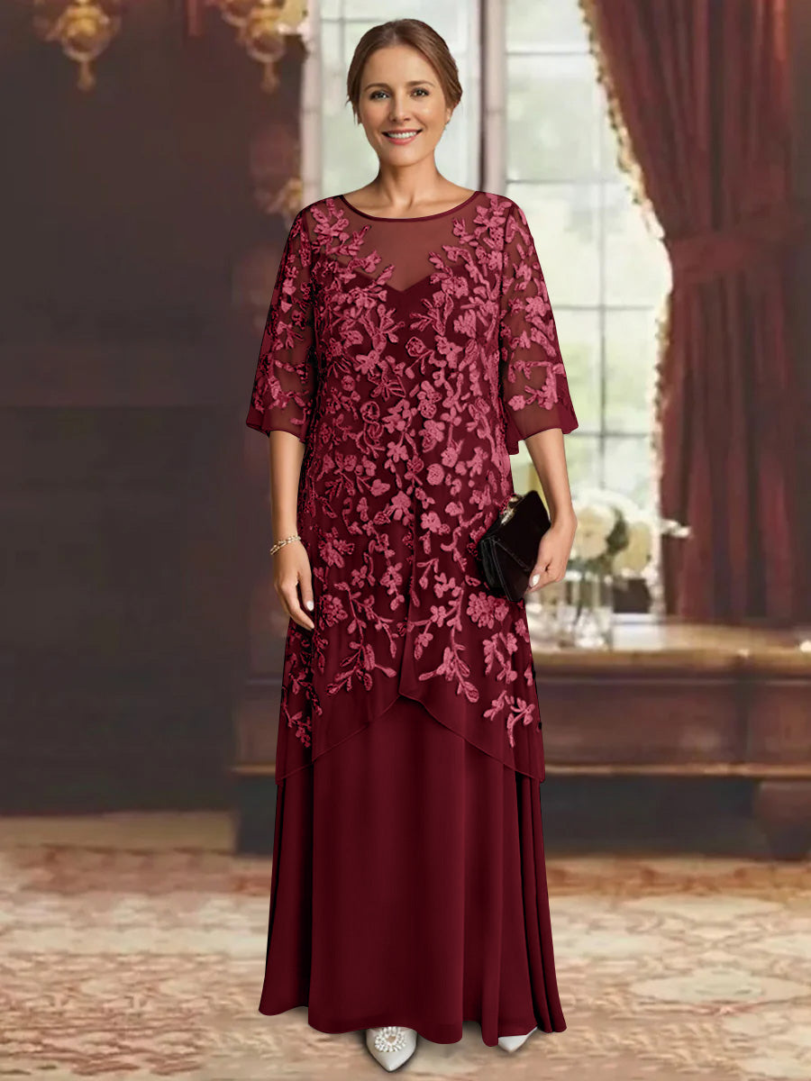 A-Line/Princess Chiffon Half Sleeves Lace Mother of the Bride Dresses Ankle-Length