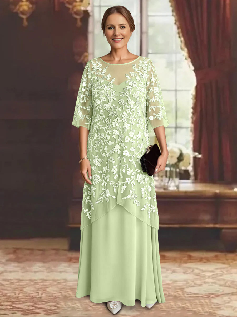 A-Line/Princess Chiffon Half Sleeves Lace Mother of the Bride Dresses Ankle-Length