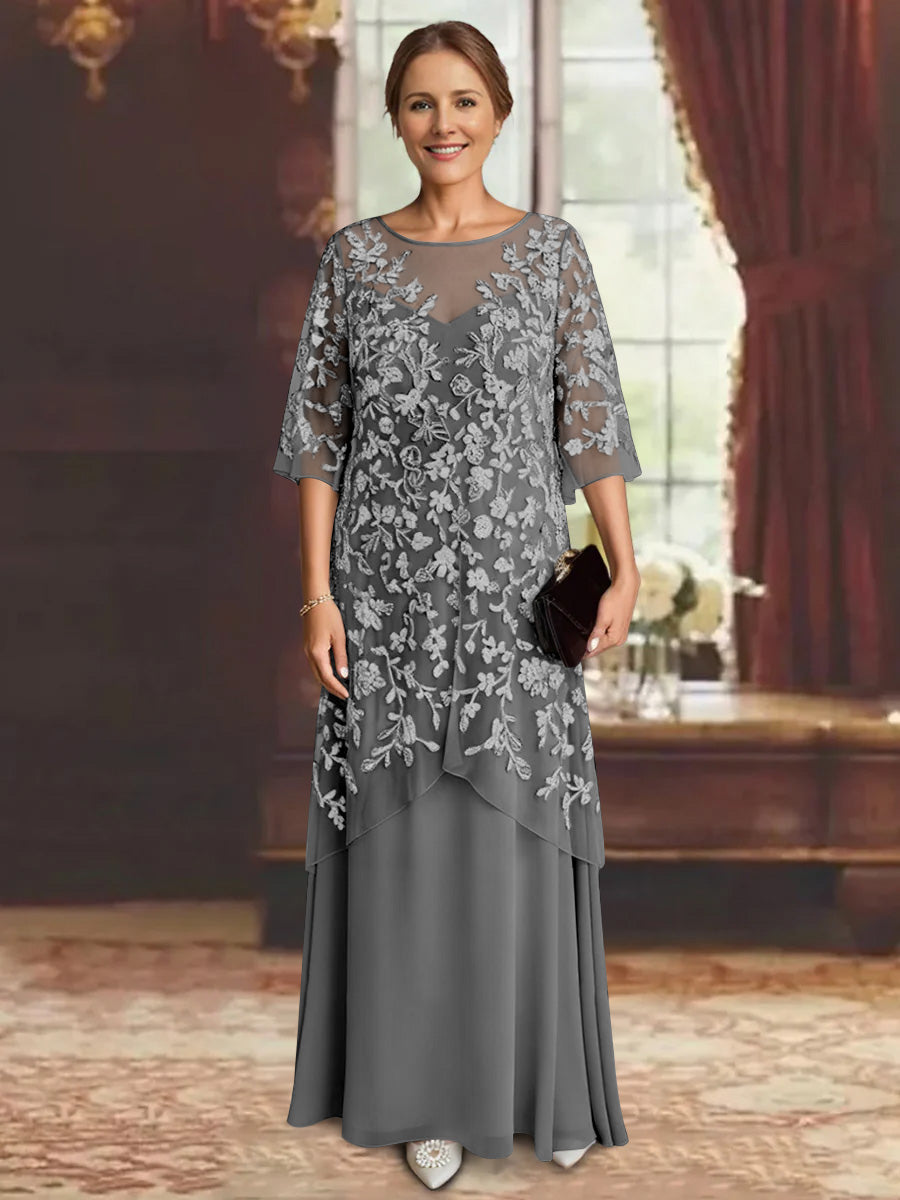 A-Line/Princess Chiffon Half Sleeves Lace Mother of the Bride Dresses Ankle-Length