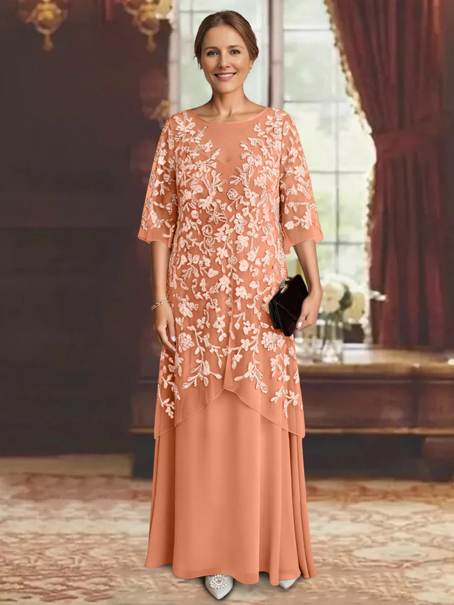A-Line/Princess Chiffon Half Sleeves Lace Mother of the Bride Dresses Ankle-Length
