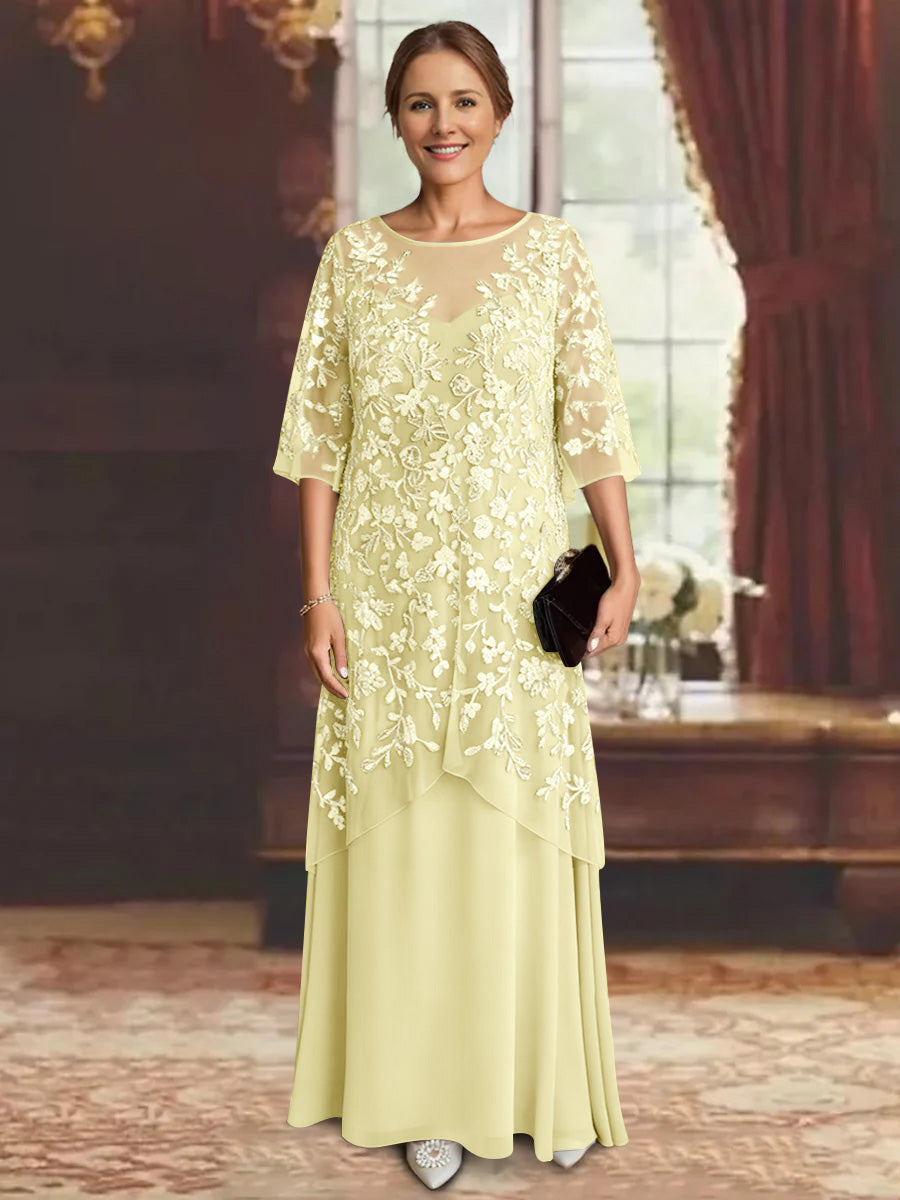 A-Line/Princess Chiffon Half Sleeves Lace Mother of the Bride Dresses Ankle-Length