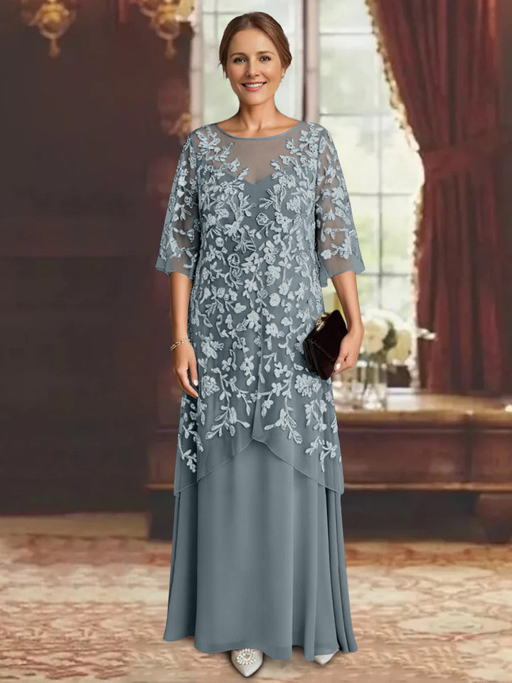 A-Line/Princess Chiffon Half Sleeves Lace Mother of the Bride Dresses Ankle-Length