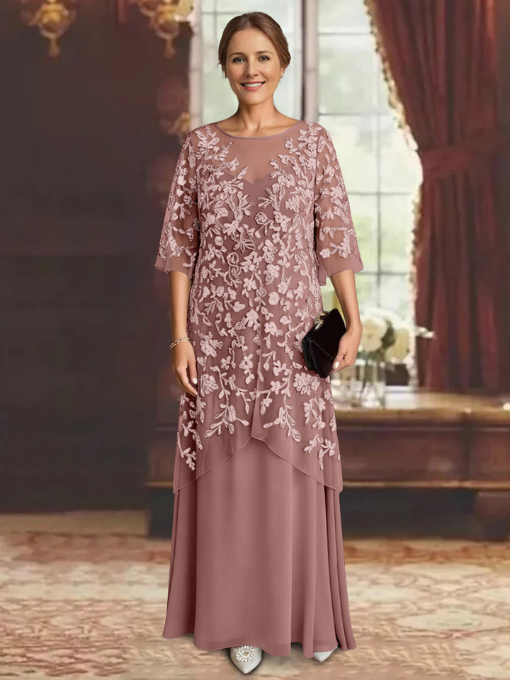 A-Line/Princess Chiffon Half Sleeves Lace Mother of the Bride Dresses Ankle-Length