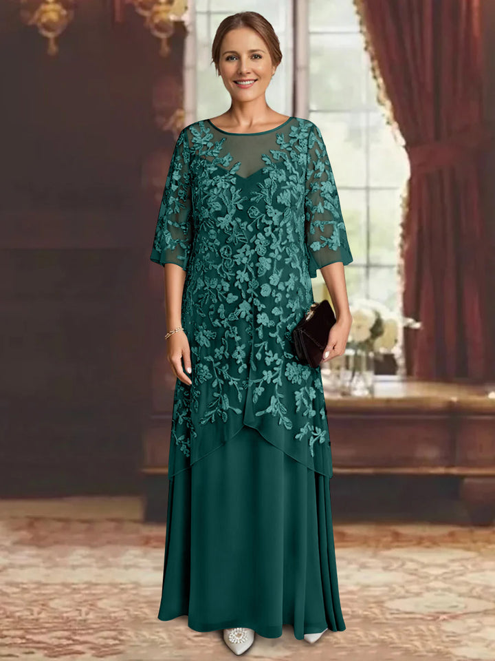 A-Line/Princess Chiffon Half Sleeves Lace Mother of the Bride Dresses Ankle-Length