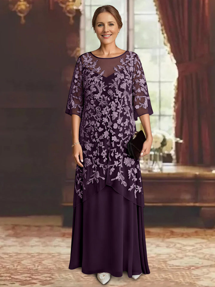 A-Line/Princess Chiffon Half Sleeves Lace Mother of the Bride Dresses Ankle-Length