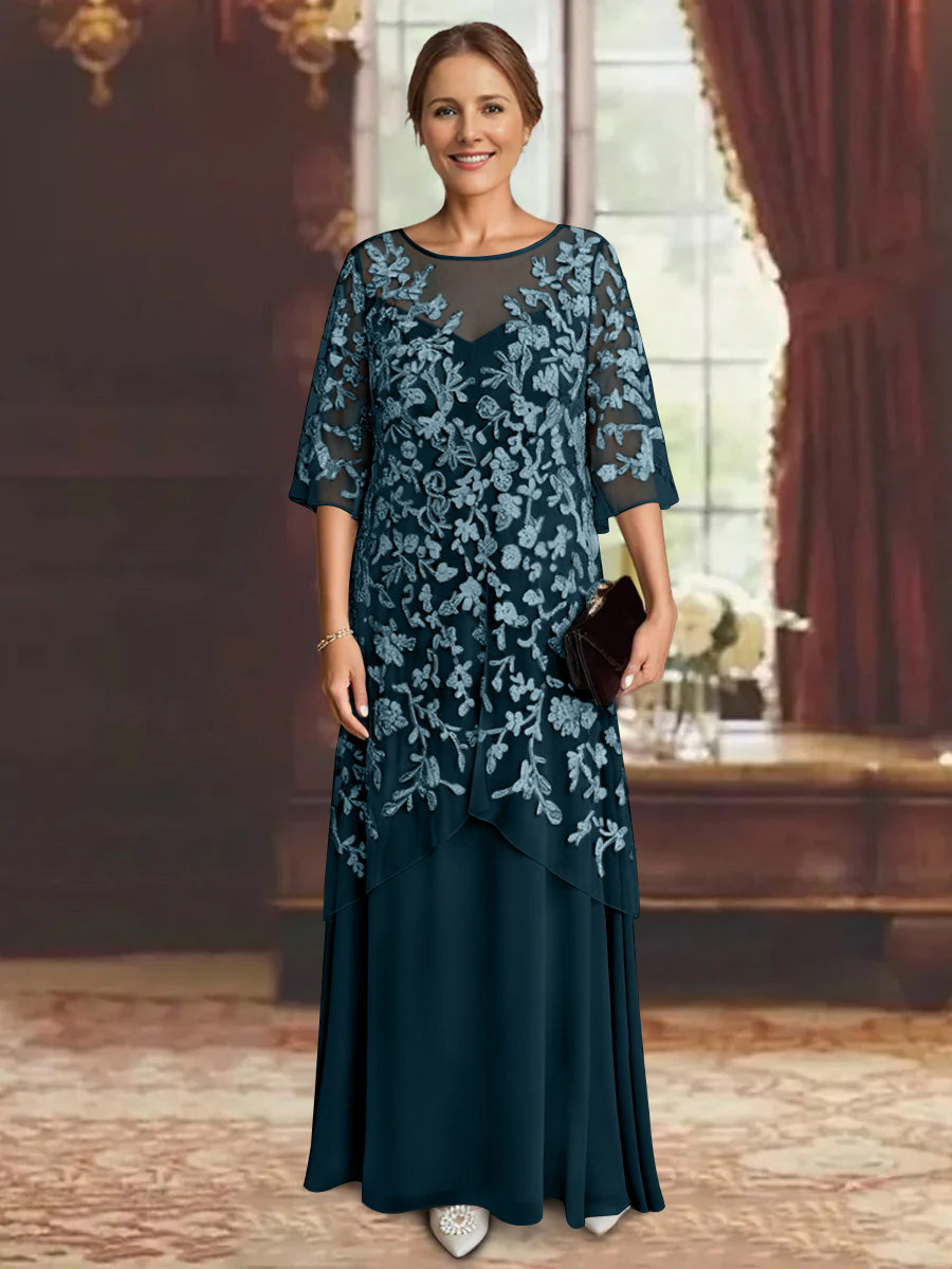 A-Line/Princess Chiffon Half Sleeves Lace Mother of the Bride Dresses Ankle-Length