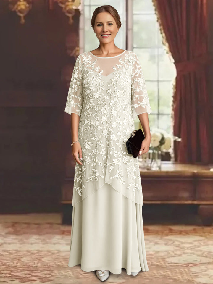 A-Line/Princess Chiffon Half Sleeves Lace Mother of the Bride Dresses Ankle-Length