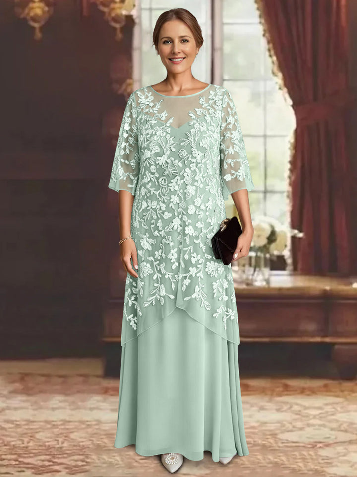 A-Line/Princess Chiffon Half Sleeves Lace Mother of the Bride Dresses Ankle-Length