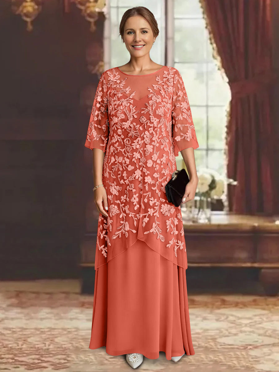 A-Line/Princess Chiffon Half Sleeves Lace Mother of the Bride Dresses Ankle-Length