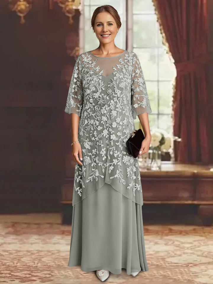 A-Line/Princess Chiffon Half Sleeves Lace Mother of the Bride Dresses Ankle-Length