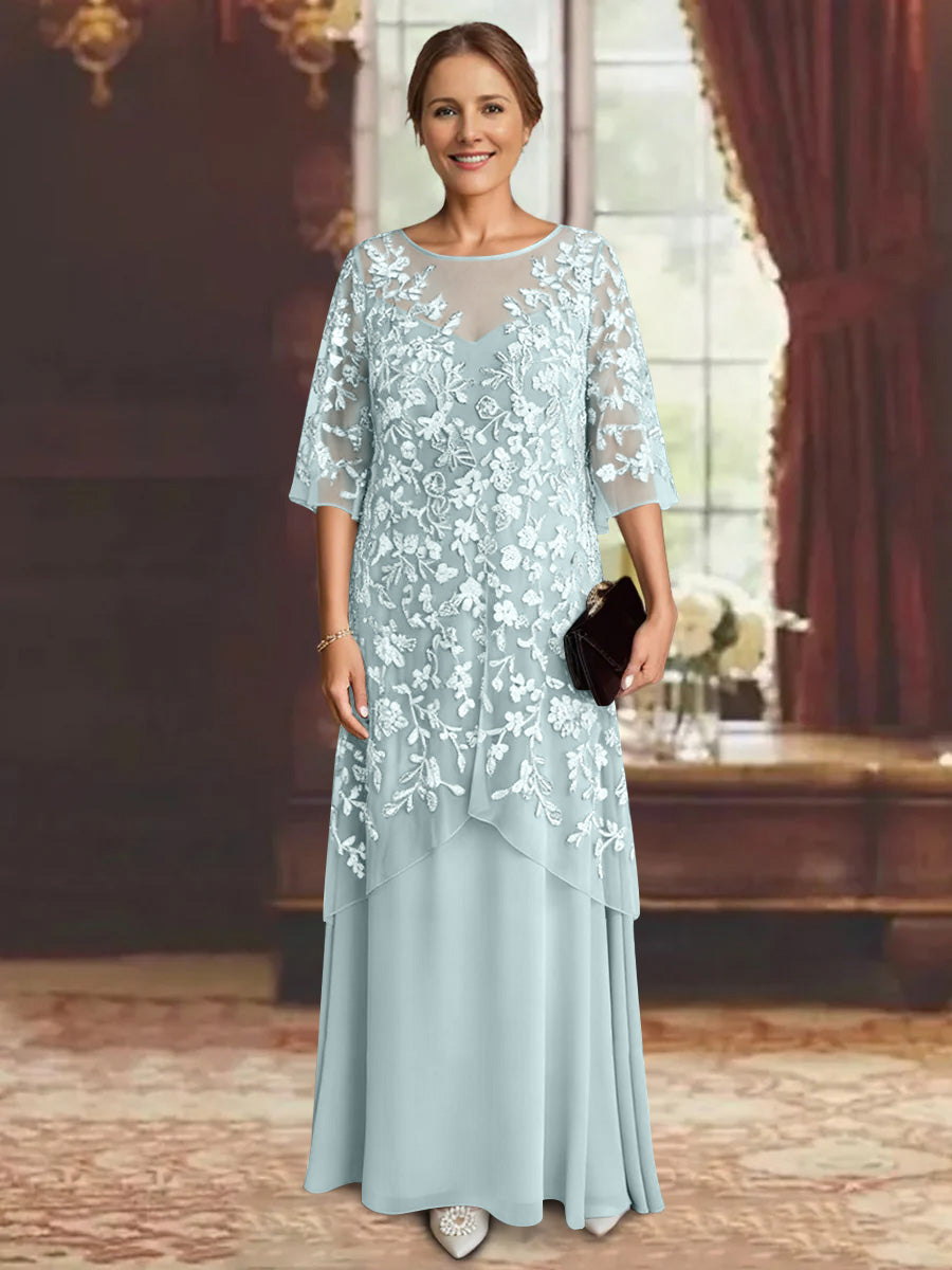 A-Line/Princess Chiffon Half Sleeves Lace Mother of the Bride Dresses Ankle-Length