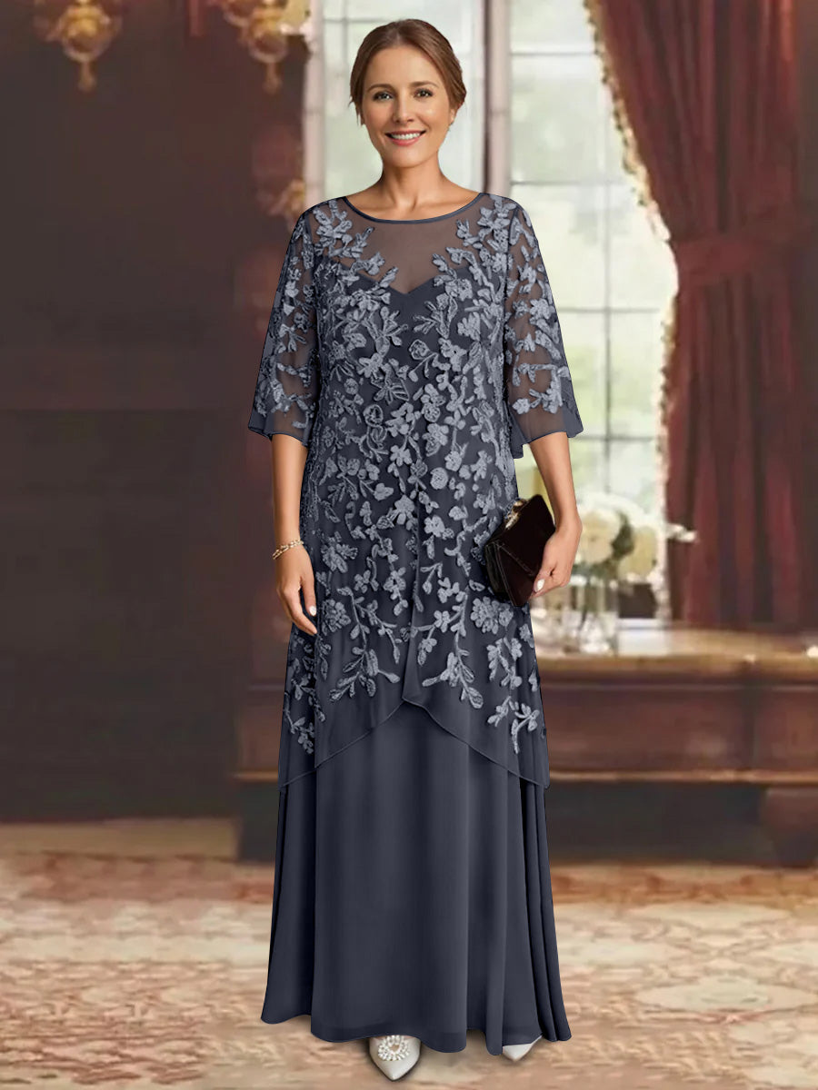 A-Line/Princess Chiffon Half Sleeves Lace Mother of the Bride Dresses Ankle-Length
