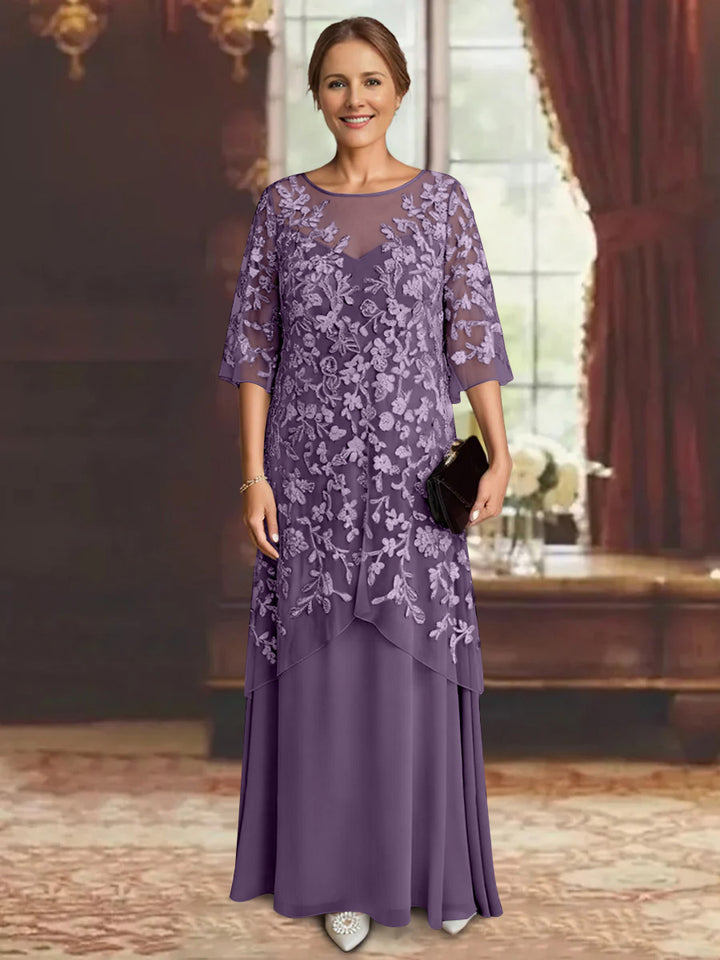 A-Line/Princess Chiffon Half Sleeves Lace Mother of the Bride Dresses Ankle-Length