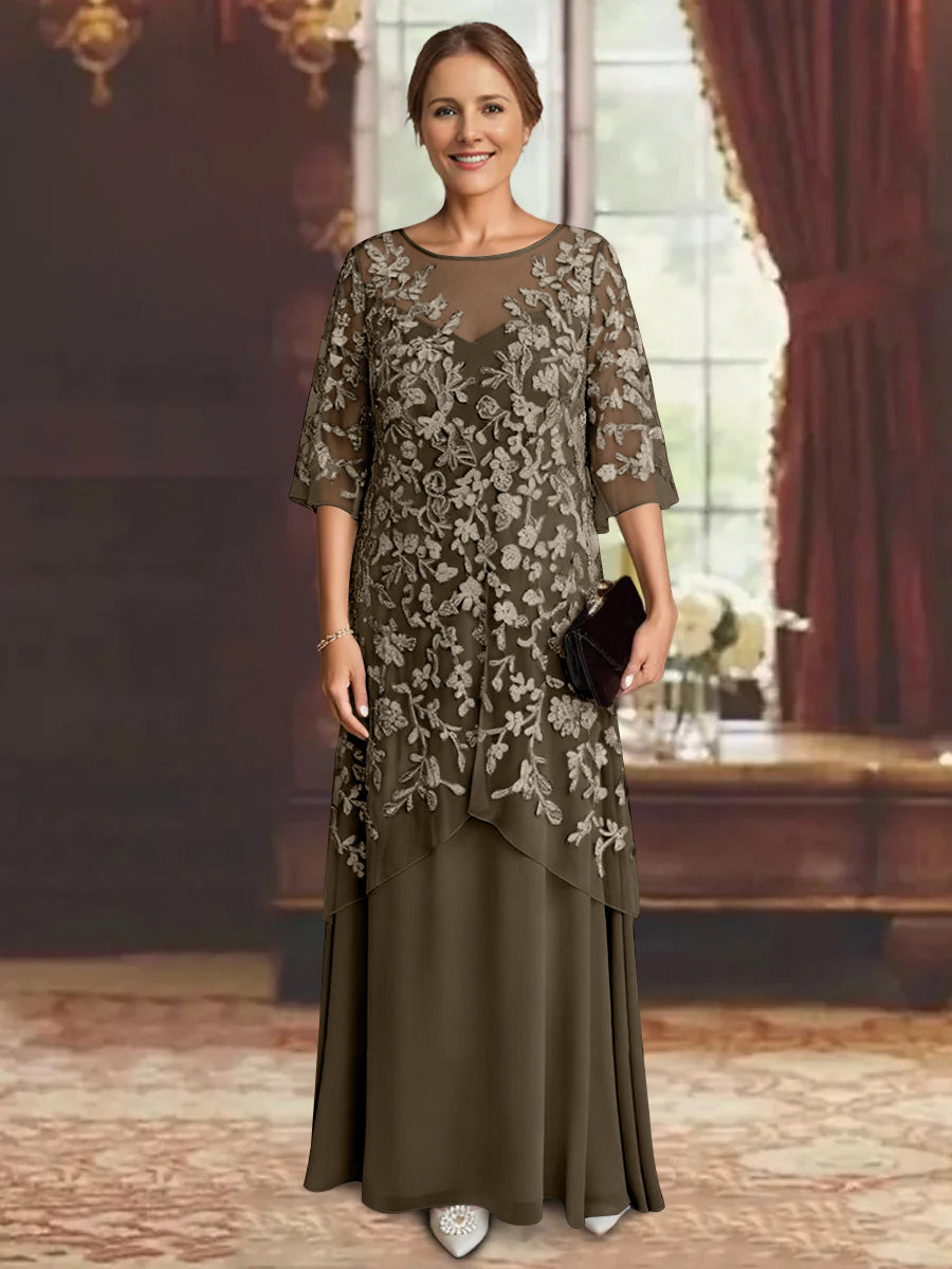 A-Line/Princess Chiffon Half Sleeves Lace Mother of the Bride Dresses Ankle-Length