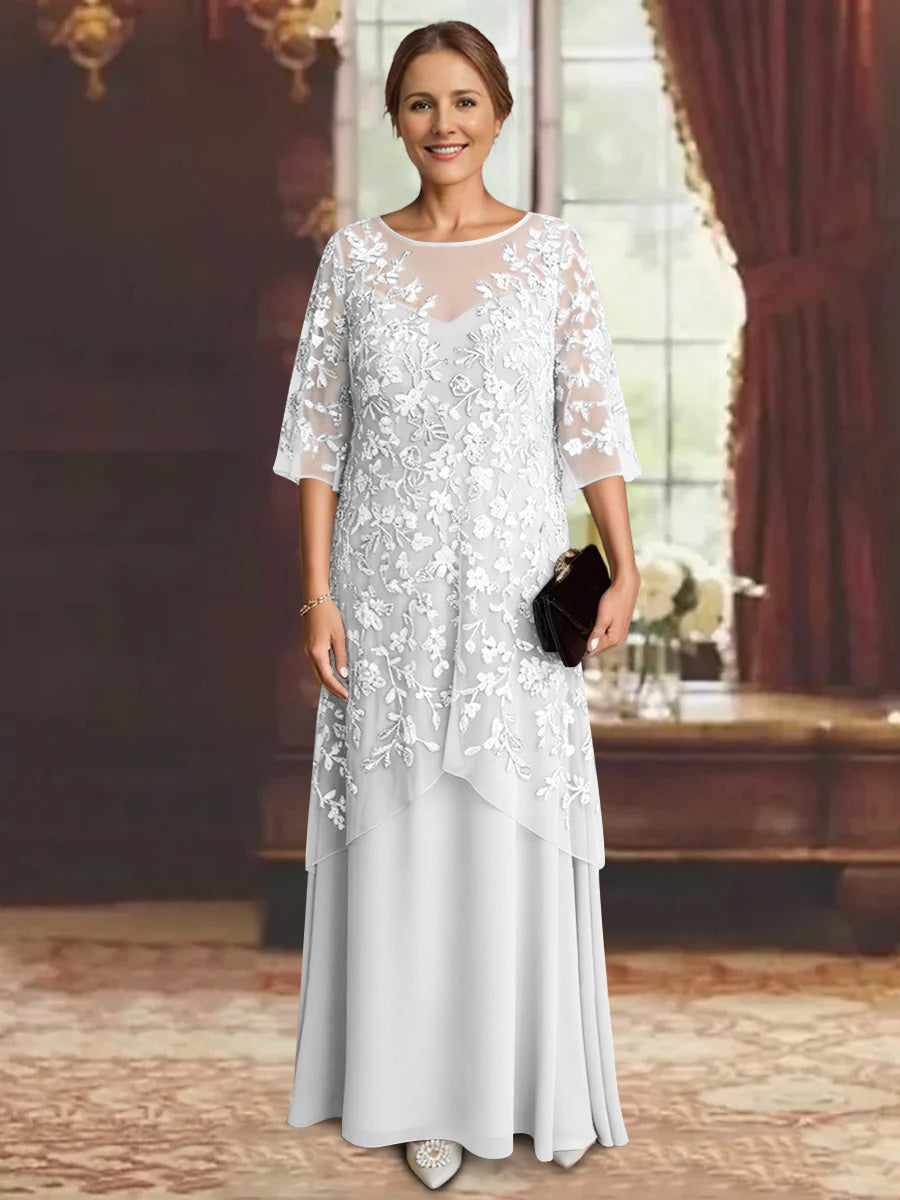 A-Line/Princess Chiffon Half Sleeves Lace Mother of the Bride Dresses Ankle-Length