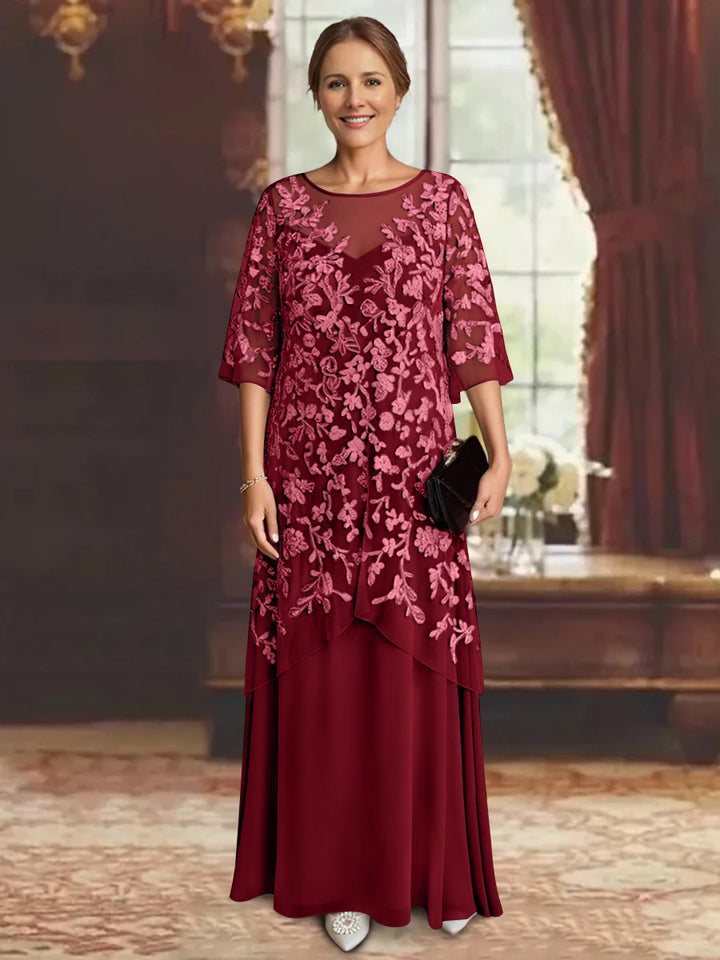 A-Line/Princess Chiffon Half Sleeves Lace Mother of the Bride Dresses Ankle-Length