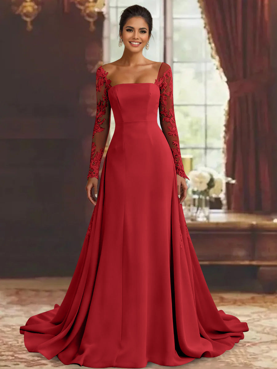Sheath/Column Long Sleeves Floor-Length Mother of the Bride Dresses Lace Appliques