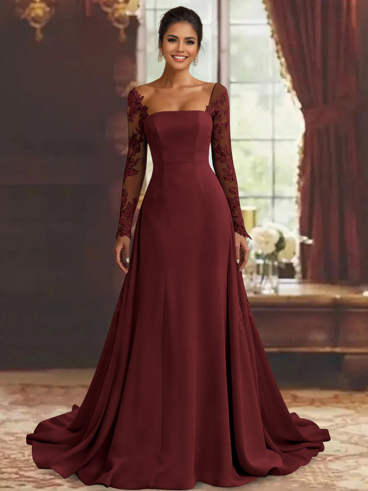 Sheath/Column Long Sleeves Floor-Length Mother of the Bride Dresses Lace Appliques