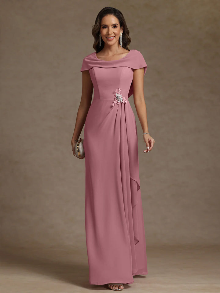 Sheath/Column Cowl Neck Chiffon Mother of the Bride Dresses Rhinestone Floor-Length Ruffles Sleeveless