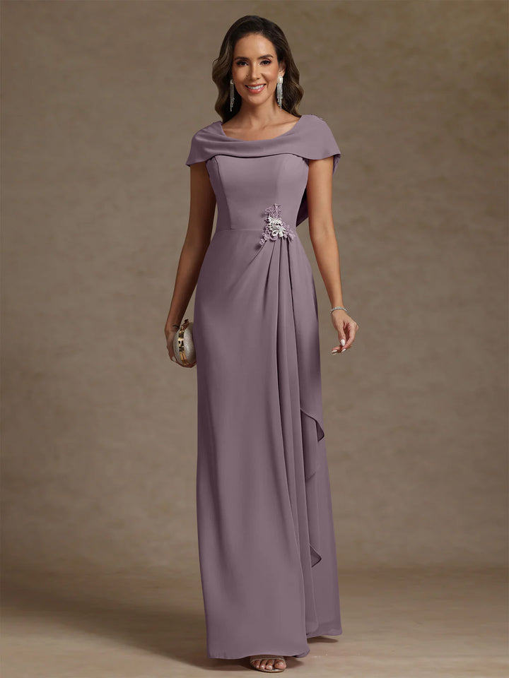 Sheath/Column Cowl Neck Chiffon Mother of the Bride Dresses Rhinestone Floor-Length Ruffles Sleeveless