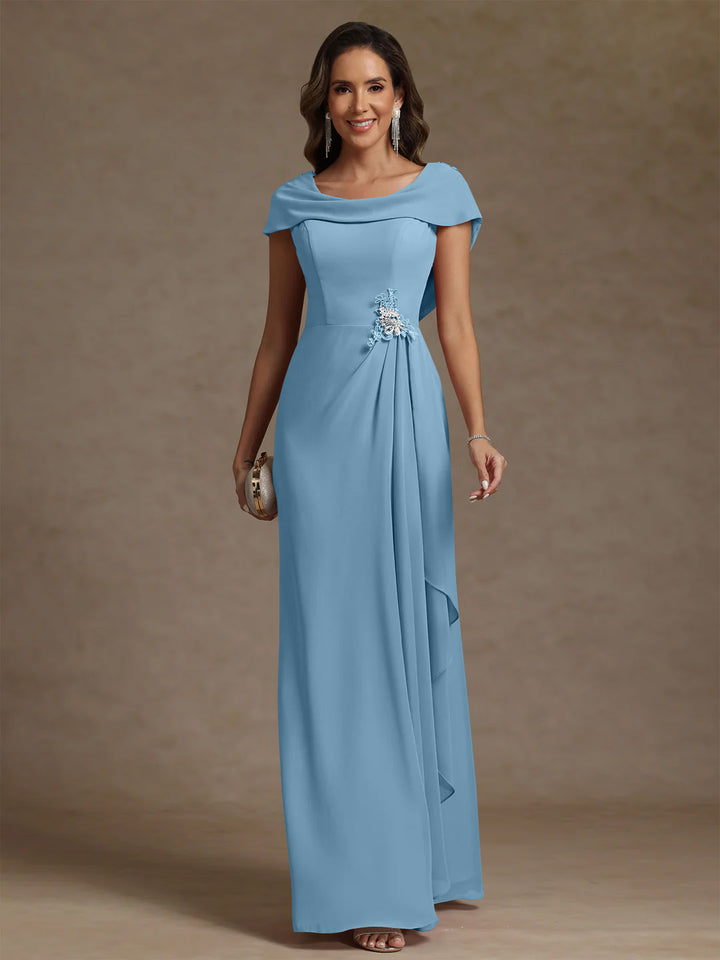 Sheath/Column Cowl Neck Chiffon Mother of the Bride Dresses Rhinestone Floor-Length Ruffles Sleeveless
