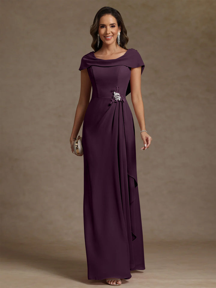 Sheath/Column Cowl Neck Chiffon Mother of the Bride Dresses Rhinestone Floor-Length Ruffles Sleeveless