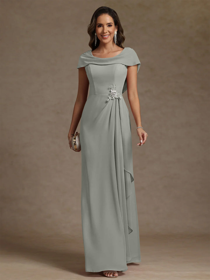 Sheath/Column Cowl Neck Chiffon Mother of the Bride Dresses Rhinestone Floor-Length Ruffles Sleeveless