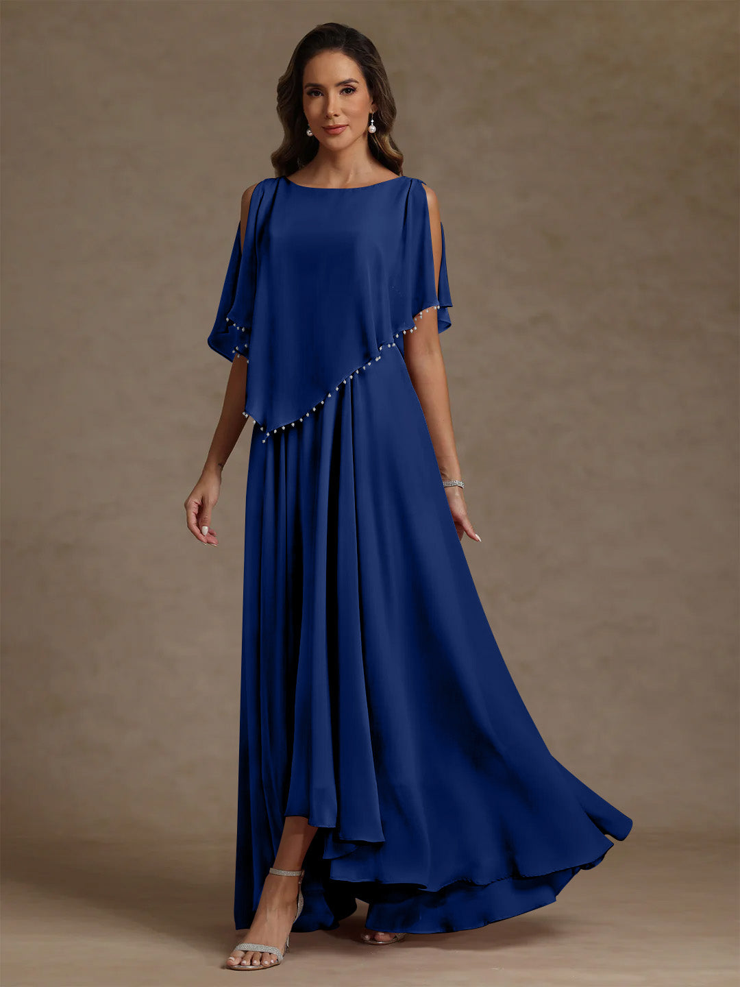 A-Line/Princess Scoop Chiffon Mother of the Bride Dresses Beading Floor-Length Pleated Sleeveless