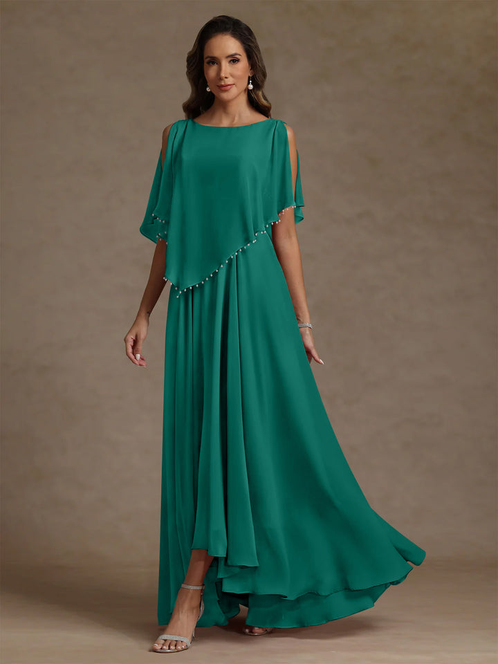 A-Line/Princess Scoop Chiffon Mother of the Bride Dresses Beading Floor-Length Pleated Sleeveless