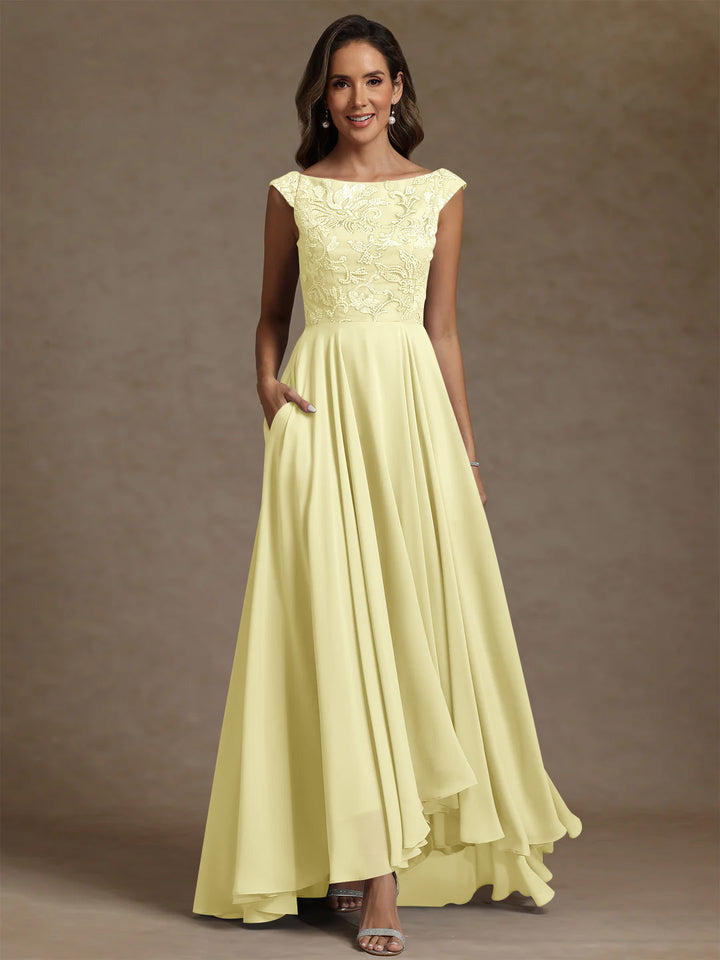 A-Line/Princess Scoop Chiffon Mother of the Bride Dresses Lace Sequins Floor-Length Sleeveless Pleated