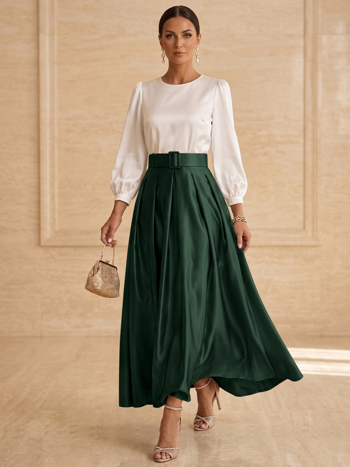 A-Line/Princess Scoop Taffeta Mother of the Bride Dresses Long Sleeves Ankle-Length Pleated