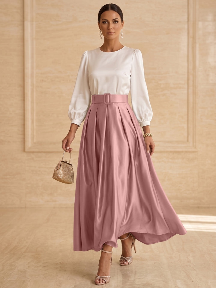 A-Line/Princess Scoop Taffeta Mother of the Bride Dresses Long Sleeves Ankle-Length Pleated
